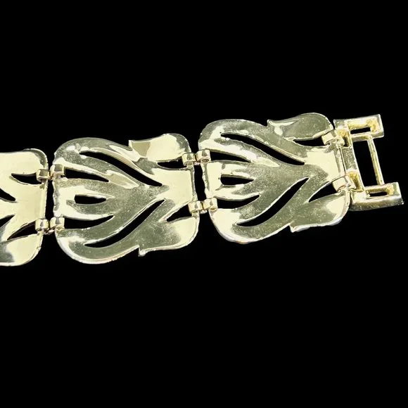 Chunky Gold Tone 4 Panel Link Bracelet 7 1/2" (4797) - Picture 4 of 7